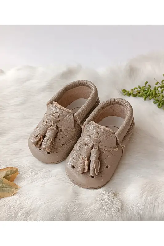 Axel Leather Unisex Baby Moccasins Milky Coffee Booties-Milky Coffee - 3