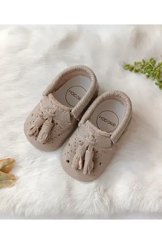 Axel Leather Unisex Baby Moccasins Milky Coffee Booties-Milky Coffee 