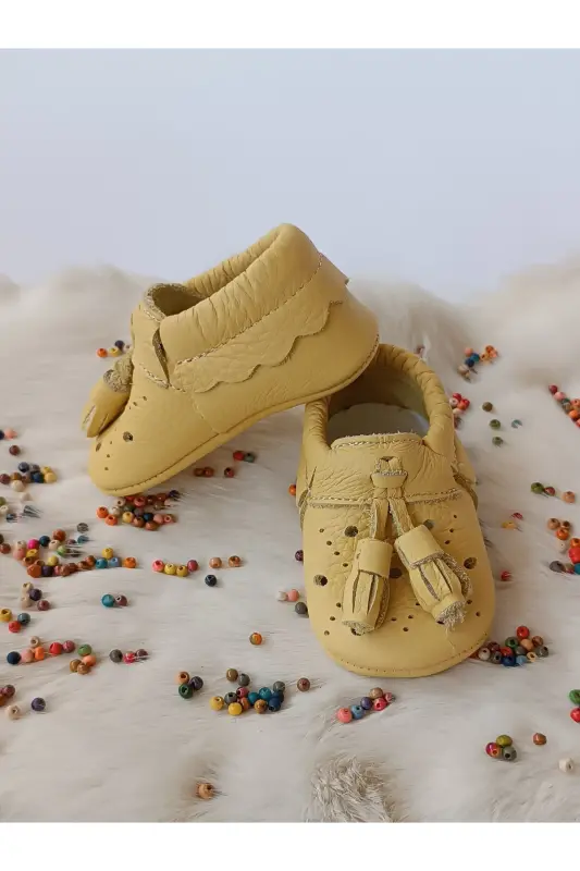 Axel Lemon Yellow Genuine Leather Baby Moccasin-Lemon Yellow - 3