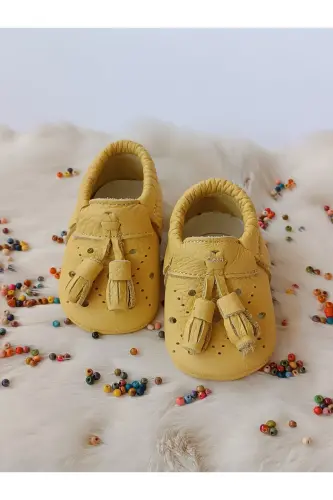 Axel Lemon Yellow Genuine Leather Baby Moccasin-Lemon Yellow - 4
