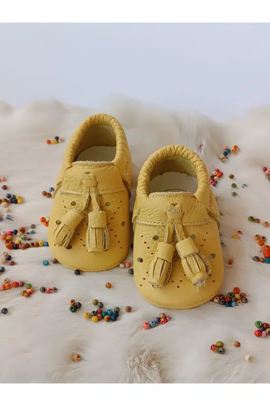 Axel Lemon Yellow Genuine Leather Baby Moccasin-Lemon Yellow - 4