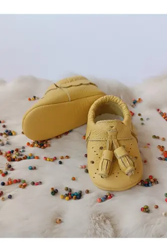 Axel Lemon Yellow Genuine Leather Baby Moccasin-Lemon Yellow - 5