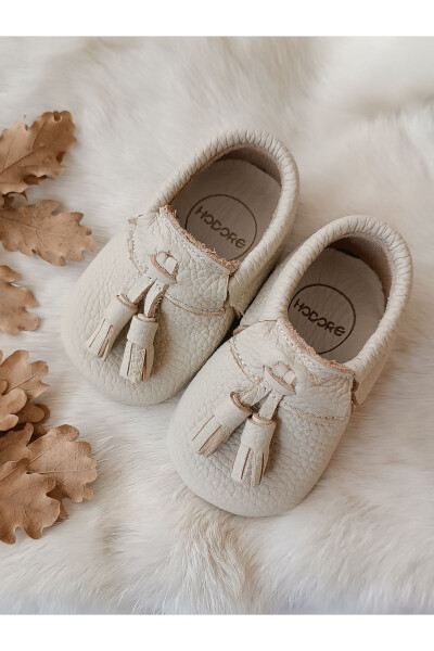 Axel Plain Cream Genuine Leather Baby Moccasins - 1