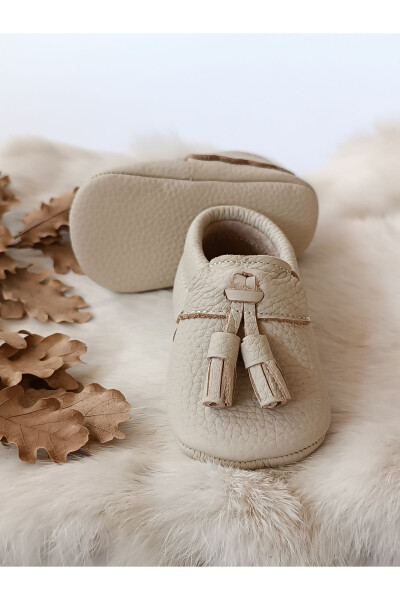 Axel Plain Cream Genuine Leather Baby Moccasins - 2