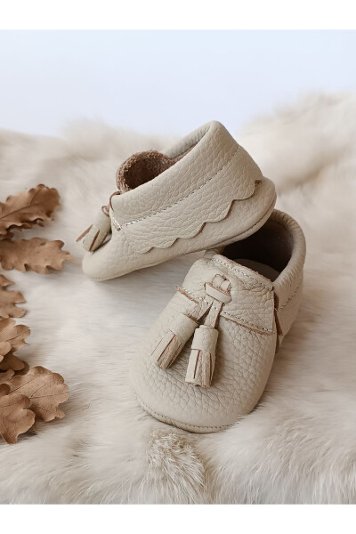 Axel Plain Cream Genuine Leather Baby Moccasins - 3