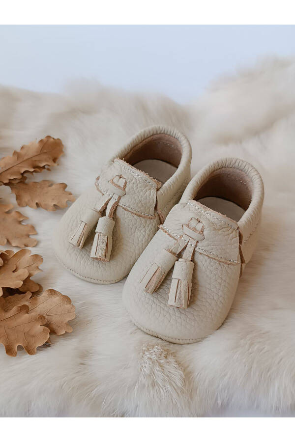 Axel Plain Cream Genuine Leather Baby Moccasins - 4