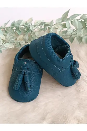 Axel Sade Petrol Blue Genuine Leather Baby Moccasin-Petrol Blue - 4
