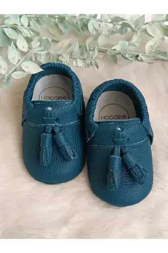 Axel Sade Petrol Mavi Hakiki Deri Bebek Makosen-Petrol Mavi - 1