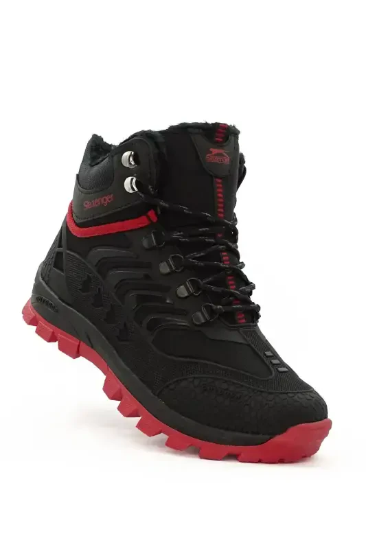 Axenix Men's Waterproof Black Red Furry Shoe Boot-Black Red - 1