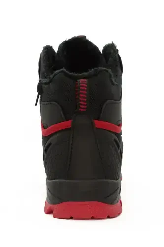 Axenix Men's Waterproof Black Red Furry Shoe Boot-Black Red - 3
