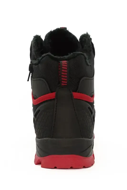 Axenix Men's Waterproof Black Red Furry Shoe Boot-Black Red - 3