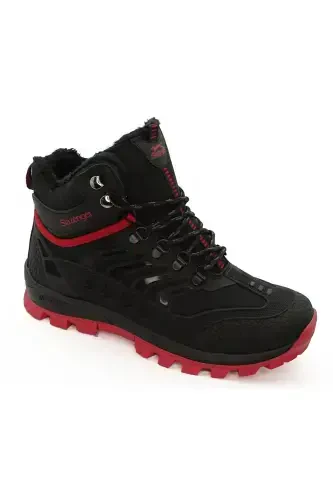 Axenix Men's Waterproof Black Red Furry Shoe Boot-Black Red - 4