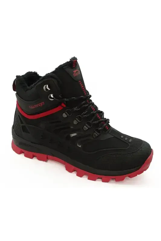 Axenix Men's Waterproof Black Red Furry Shoe Boot-Black Red - 4