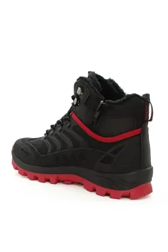 Axenix Men's Waterproof Black Red Furry Shoe Boot-Black Red - 6