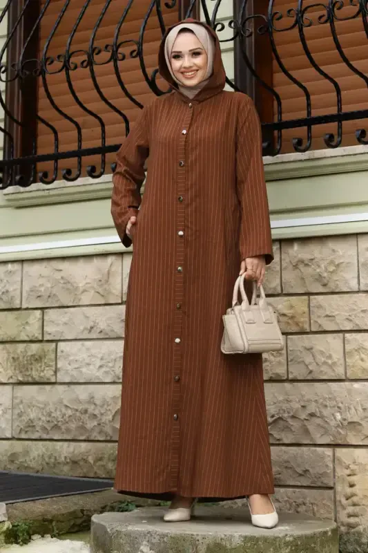 Ахсен Бойдан Düğmeli Kap TSD240103 Kahverengi-Kahverengi - 3