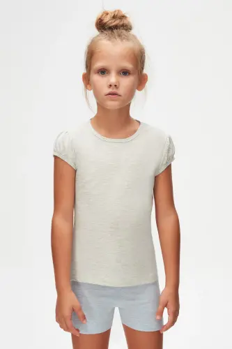 Ay Grisi Basic Kız Çocuk Sıfır Yaka Karpuz Kol Tişört-MOON GRAY - LOVETTI (1)