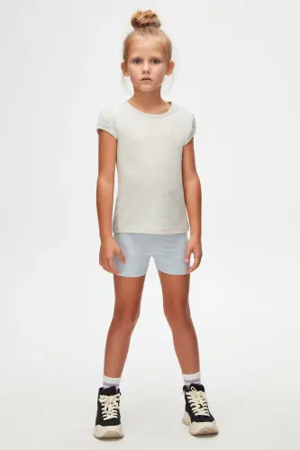 Ay Grisi Basic Kız Çocuk Sıfır Yaka Karpuz Kol Tişört-MOON GRAY - 1