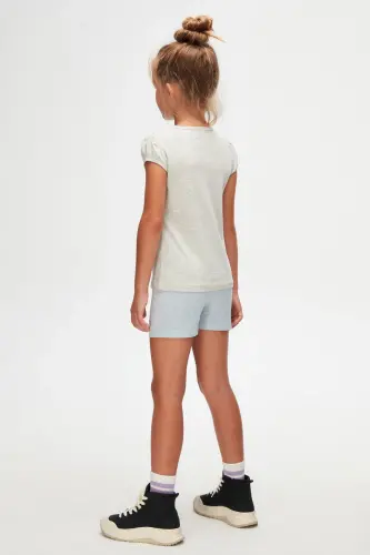 Ay Grisi Basic Kız Çocuk Sıfır Yaka Karpuz Kol Tişört-MOON GRAY - 4