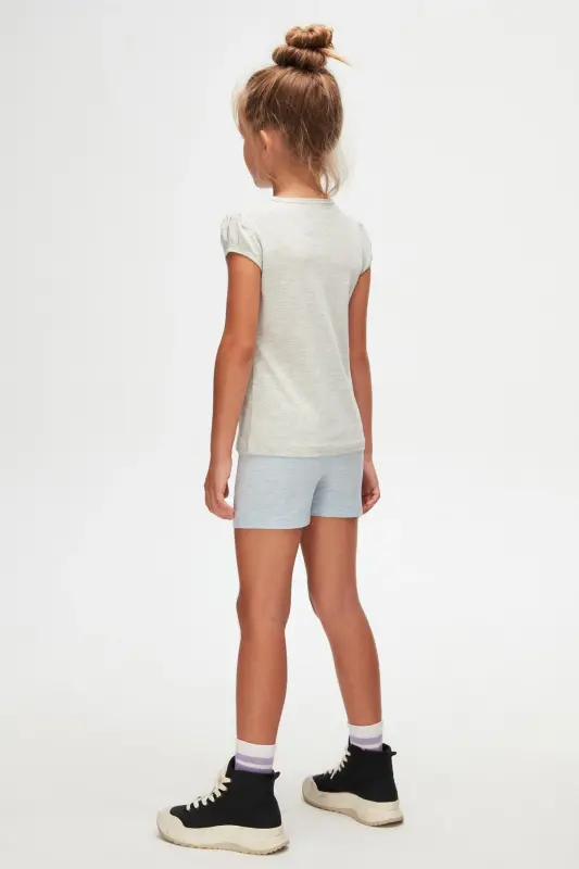 Ay Grisi Basic Kız Çocuk Sıfır Yaka Karpuz Kol Tişört-MOON GRAY - 4