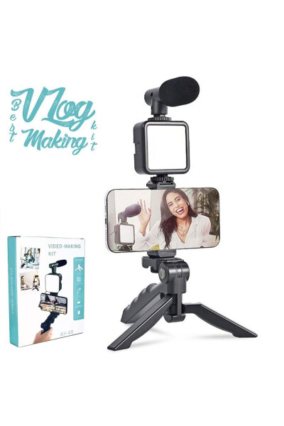 AY49 Remote Control Tripod Microphone and LED Light Vlog Recording Kit - 6