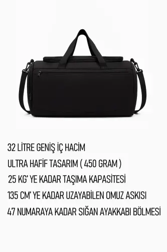 Orijinal Yazısız Unisex Ayakkabı Gözlü Havalandırmalı Spor, Gym, Fitness Çantası - Siyah - 4