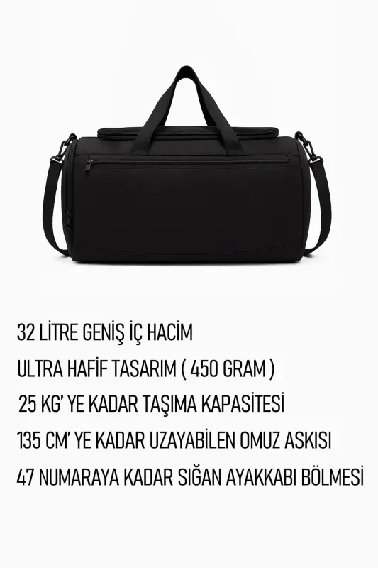 Orijinal Yazısız Unisex Ayakkabı Gözlü Havalandırmalı Spor, Gym, Fitness Çantası - Siyah - 4