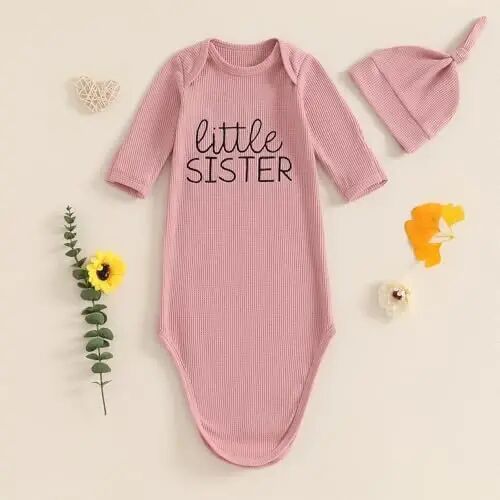 Ayalinggo Newborn Boy Girl Coming Home Outfit Baby Infant Sleeper Gown Nightgown Outfits Cute Fall Winter Pajamas and Hat - 2