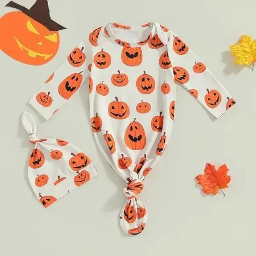 Ayalinggo Newborn Boy Girl Coming Home Outfit Baby Infant Sleeper Gown Nightgown Outfits Cute Fall Winter Pajamas and Hat - MODAZONE (1)