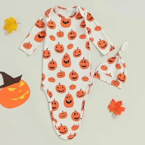 Ayalinggo Newborn Boy Girl Coming Home Outfit Baby Infant Sleeper Gown Nightgown Outfits Cute Fall Winter Pajamas and Hat - 7