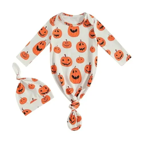 Ayalinggo Newborn Boy Girl Coming Home Outfit Baby Infant Sleeper Gown Nightgown Outfits Cute Fall Winter Pajamas and Hat - 1