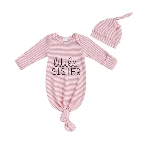 Ayalinggo Newborn Boy Girl Coming Home Outfit Baby Infant Sleeper Gown Nightgown Outfits Cute Fall Winter Pajamas and Hat - 1
