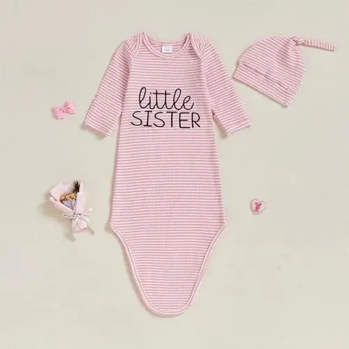 Ayalinggo Newborn Boy Girl Coming Home Outfit Baby Infant Sleeper Gown Nightgown Outfits Cute Fall Winter Pajamas and Hat - 3