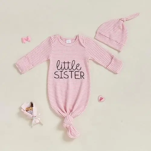 Ayalinggo Newborn Boy Girl Coming Home Outfit Baby Infant Sleeper Gown Nightgown Outfits Cute Fall Winter Pajamas and Hat - 4