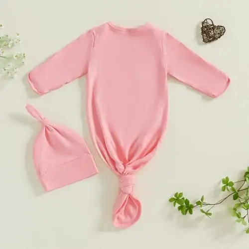 Ayalinggo Newborn Boy Girl Coming Home Outfit Baby Infant Sleeper Gown Nightgown Outfits Cute Fall Winter Pajamas and Hat - 7