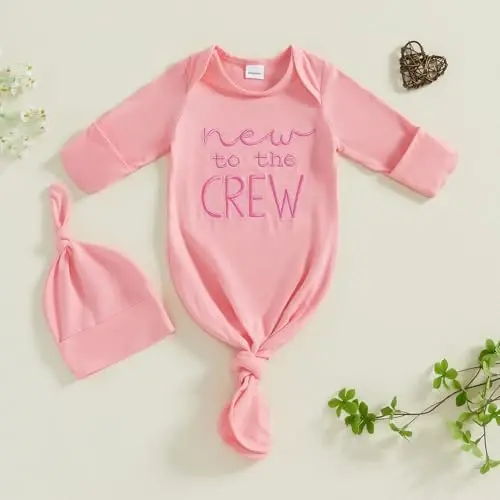 Ayalinggo Newborn Boy Girl Coming Home Outfit Baby Infant Sleeper Gown Nightgown Outfits Cute Fall Winter Pajamas and Hat - 2