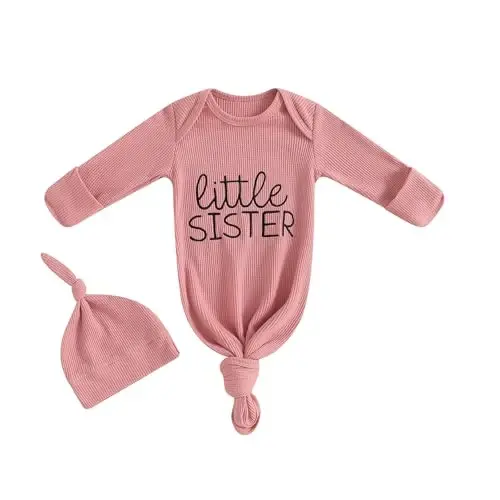 Ayalinggo Newborn Boy Girl Coming Home Outfit Baby Infant Sleeper Gown Nightgown Outfits Cute Fall Winter Pajamas and Hat - 8