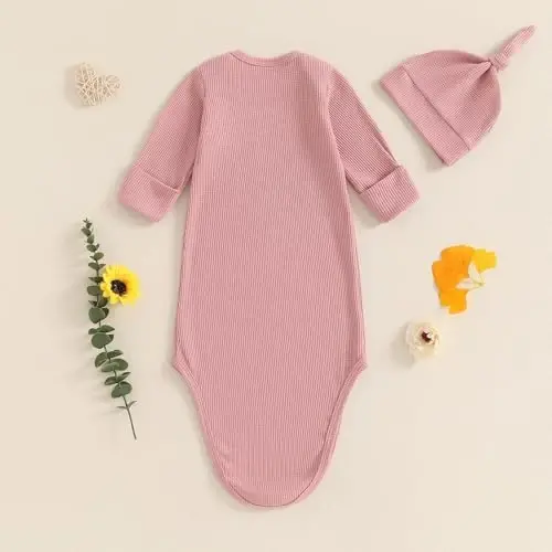 Ayalinggo Newborn Boy Girl Coming Home Outfit Baby Infant Sleeper Gown Nightgown Outfits Cute Fall Winter Pajamas and Hat - 14