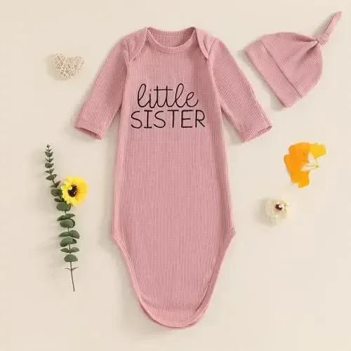 Ayalinggo Newborn Boy Girl Coming Home Outfit Baby Infant Sleeper Gown Nightgown Outfits Cute Fall Winter Pajamas and Hat - 2