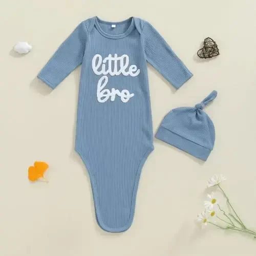 Ayalinggo Newborn Boy Girl Coming Home Outfit Baby Infant Sleeper Gown Nightgown Outfits Cute Fall Winter Pajamas and Hat - 3