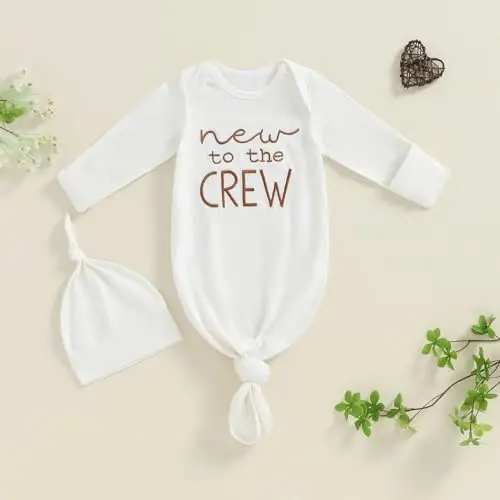 Ayalinggo Newborn Boy Girl Coming Home Outfit Baby Infant Sleeper Gown Nightgown Outfits Cute Fall Winter Pajamas and Hat - 9