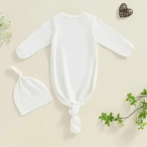 Ayalinggo Newborn Boy Girl Coming Home Outfit Baby Infant Sleeper Gown Nightgown Outfits Cute Fall Winter Pajamas and Hat - 14