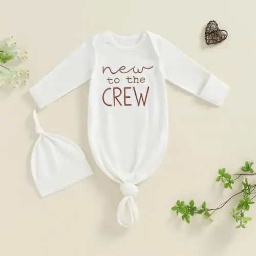 Ayalinggo Newborn Boy Girl Coming Home Outfit Baby Infant Sleeper Gown Nightgown Outfits Cute Fall Winter Pajamas and Hat - 2