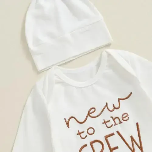 Ayalinggo Newborn Boy Girl Coming Home Outfit Baby Infant Sleeper Gown Nightgown Outfits Cute Fall Winter Pajamas and Hat - 3