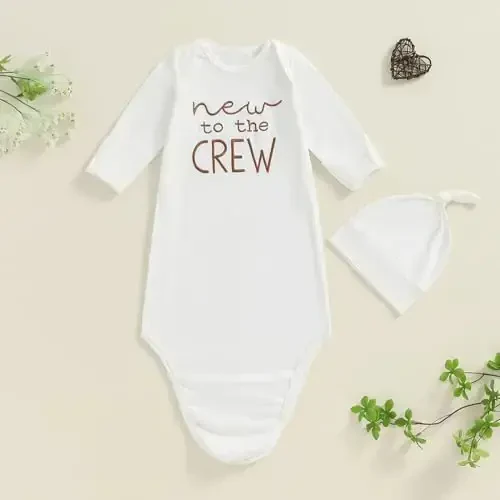Ayalinggo Newborn Boy Girl Coming Home Outfit Baby Infant Sleeper Gown Nightgown Outfits Cute Fall Winter Pajamas and Hat - 6