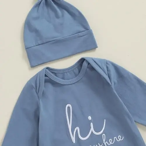 Ayalinggo Newborn Boy Girl Coming Home Outfit Baby Infant Sleeper Gown Nightgown Outfits Cute Fall Winter Pajamas and Hat - 3