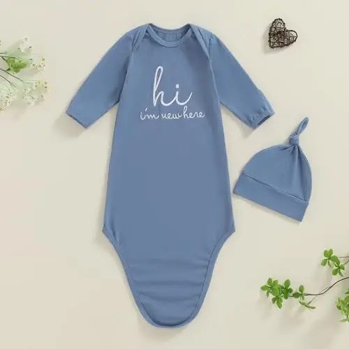 Ayalinggo Newborn Boy Girl Coming Home Outfit Baby Infant Sleeper Gown Nightgown Outfits Cute Fall Winter Pajamas and Hat - 6