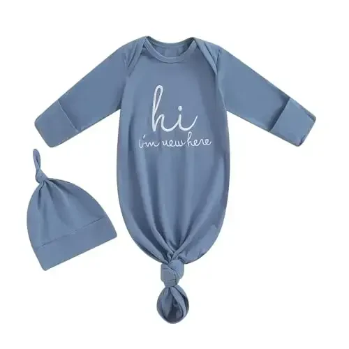 Ayalinggo Newborn Boy Girl Coming Home Outfit Baby Infant Sleeper Gown Nightgown Outfits Cute Fall Winter Pajamas and Hat - 1
