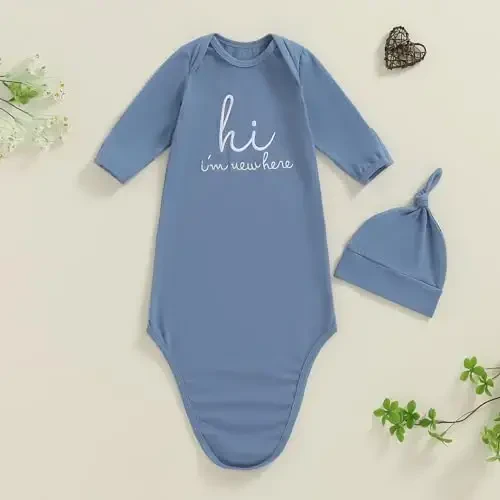 Ayalinggo Newborn Boy Girl Coming Home Outfit Baby Infant Sleeper Gown Nightgown Outfits Cute Fall Winter Pajamas and Hat - 6