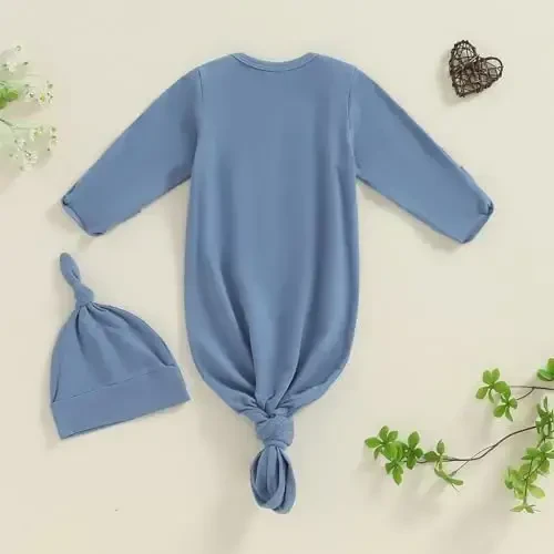 Ayalinggo Newborn Boy Girl Coming Home Outfit Baby Infant Sleeper Gown Nightgown Outfits Cute Fall Winter Pajamas and Hat - 7