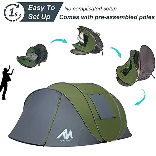 AYAMAYA Waterproof 4/6 Person Easy Pop Up Tents for Camping with Vestibule | Instant Setup, Double-layer Anti-condensation, Porch Poles Included, Large Size for Family Camping, Hiking, Travelling - ayamaya (1)